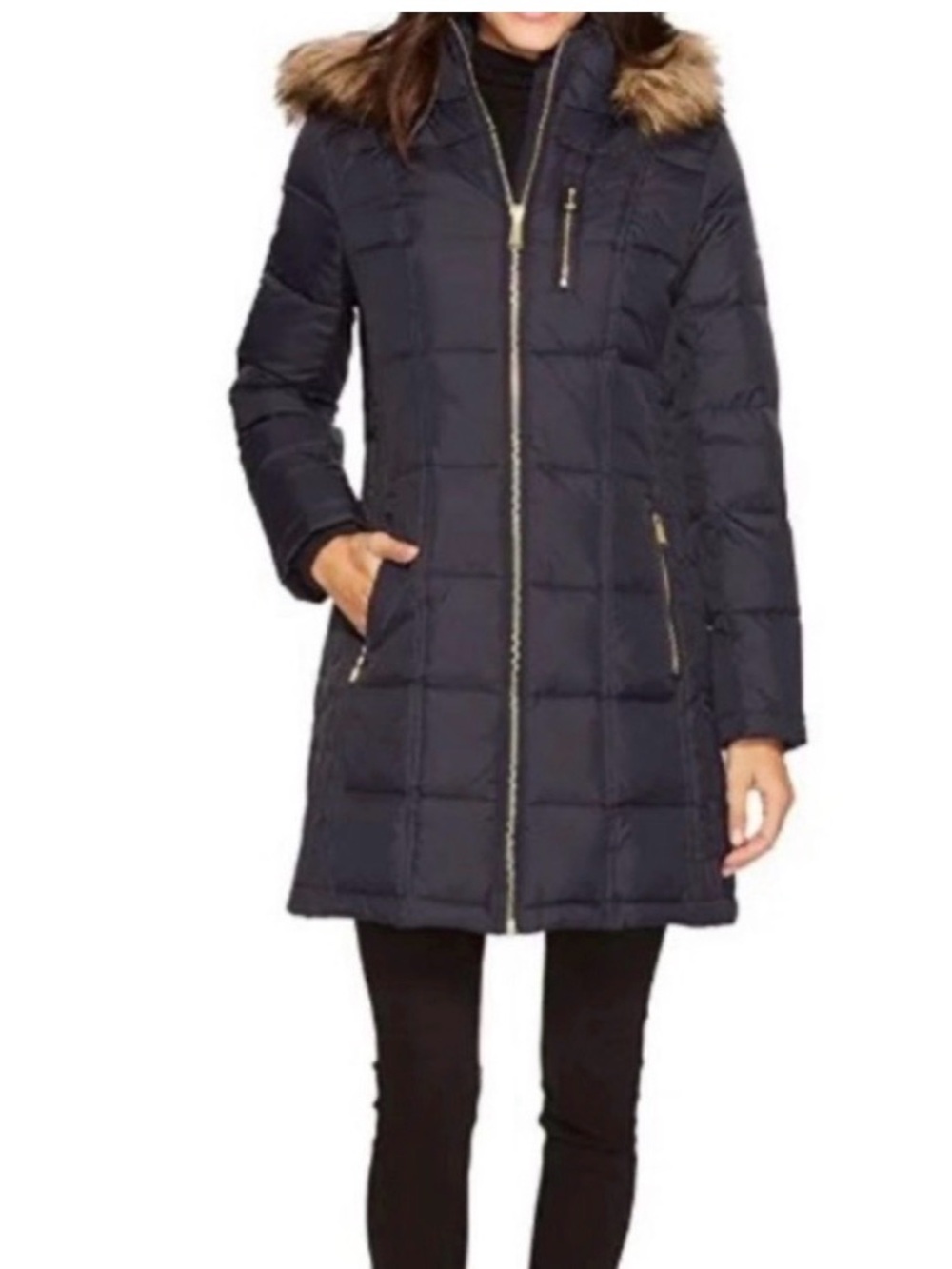 Michael Kors Women's Faux Fur Trim Hooded Quilted Down Puffer Coat size large